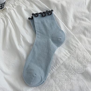Women's 3-Pair Pack Cotton Mesh Ankle Socks with Delicate Ruffle Trim