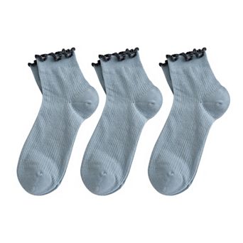 Women's 3-Pair Pack Cotton Mesh Ankle Socks with Delicate Ruffle Trim