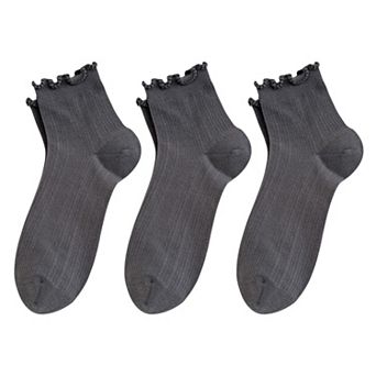 Women's 3-Pair Pack Cotton Mesh Ankle Socks with Delicate Ruffle Trim