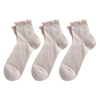 Women's 3-Pair Pack Cotton Mesh Ankle Socks with Delicate Ruffle Trim