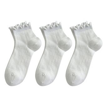 Women's 3-Pair Pack Cotton Mesh Ankle Socks with Delicate Ruffle Trim