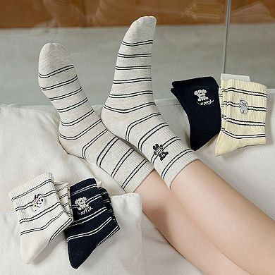 Women's 3-Pair Pack Cotton Blend Crew Socks with Cute Dogs Embroidery Design