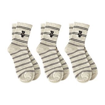 Women's 3-Pair Pack Cotton Blend Crew Socks with Cute Dogs Embroidery Design