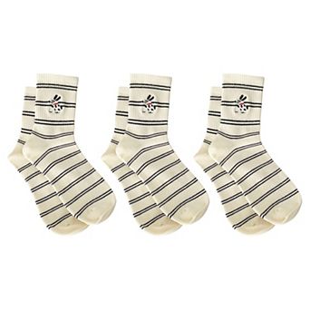 Women's 3-Pair Pack Cotton Blend Crew Socks with Cute Dogs Embroidery Design