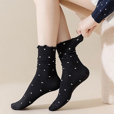 6pk Women's Polka Dot Ankle Socks with Ruffled Cuffs