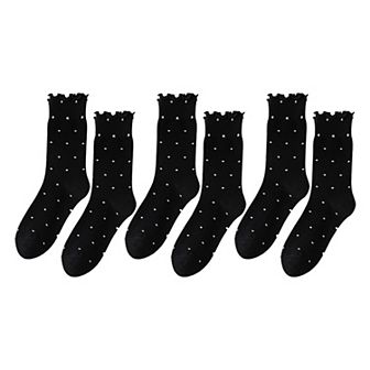 6 pk Women's Polka Dot Ankle Socks with Ruffled Cuffs