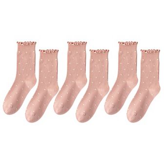 6 pk Women's Polka Dot Ankle Socks with Ruffled Cuffs