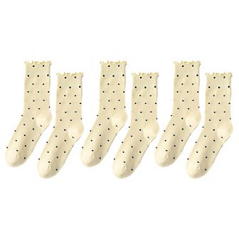 6 pk Women's Polka Dot Ankle Socks with Ruffled Cuffs