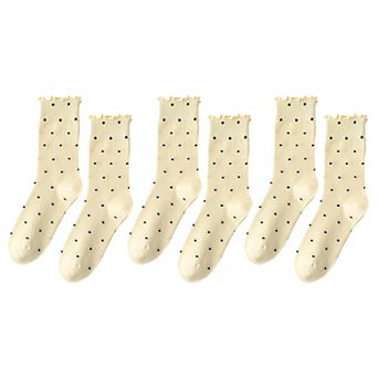 6 pk Women's Polka Dot Ankle Socks with Ruffled Cuffs