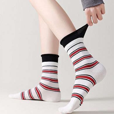 Women's 6pk Striped Ankle Socks with Cuffed Design