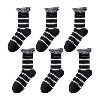 Women's 6 pk Striped Ankle Socks with Cuffed Design