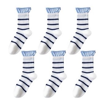 Women's 6 pk Striped Ankle Socks with Cuffed Design