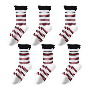 Women's 6 pk Striped Ankle Socks with Cuffed Design