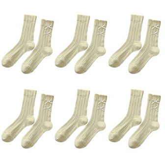 6 pk Women's Knee - High Socks with Bow Details