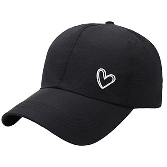 Women's Baseball Cap with Heart Embroidery - Breathable Criss - Cross Back Hat