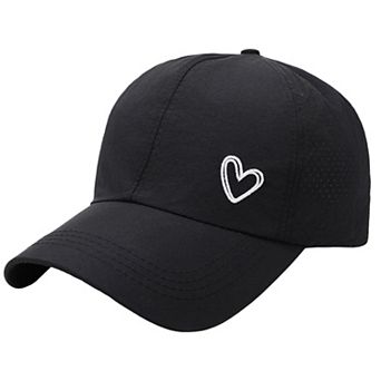 Women's Baseball Cap with Heart Embroidery - Breathable Criss - Cross Back Hat