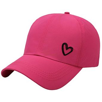 Women's Baseball Cap with Heart Embroidery - Breathable Criss - Cross Back Hat