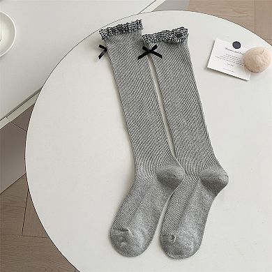 Women's 6pk Knee - High Socks with Bow and Patterned Cuff