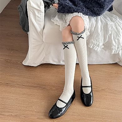 Women's 6pk Knee - High Socks with Bow and Patterned Cuff