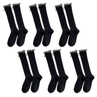 Women's 6 pk Knee - High Socks with Bow and Patterned Cuff