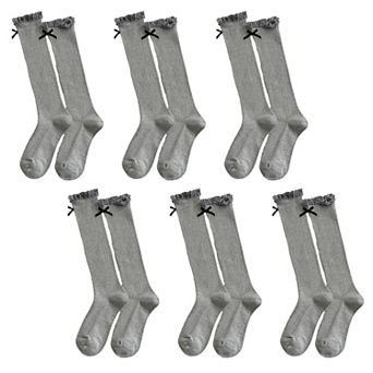 Women's 6 pk Knee - High Socks with Bow and Patterned Cuff