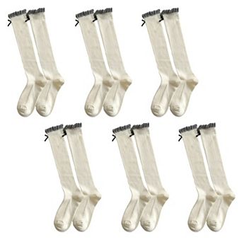 Women's 6 pk Knee - High Socks with Bow and Patterned Cuff
