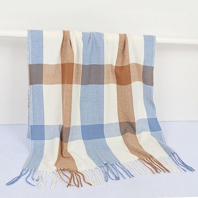Women's Classic Oversized Plaid Scarf with Tassel Trim Wrap Warm Shawl