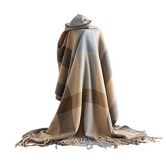 Women's Classic Oversized Plaid Scarf with Tassel Trim Wrap Warm Shawl