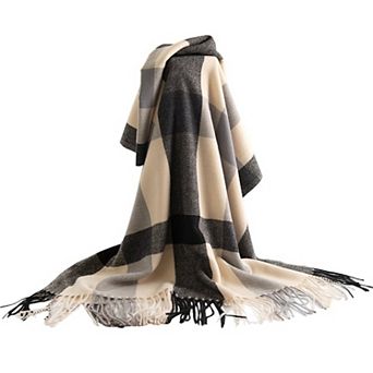 Women's Classic Oversized Plaid Scarf with Tassel Trim Wrap Warm Shawl