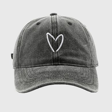 Women's Vintage Washed Baseball Cap with Heart Embroidery