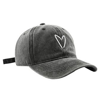 Women's Vintage Washed Baseball Cap with Heart Embroidery