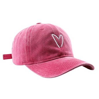 Women's Vintage Washed Baseball Cap with Heart Embroidery