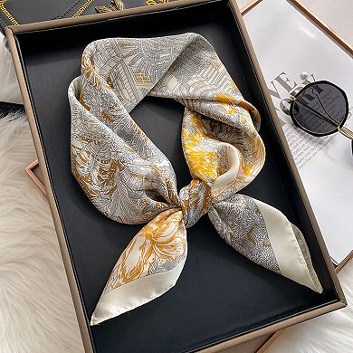 Elegant Satin Square Scarf Artistic Print Versatile Styling Accessory