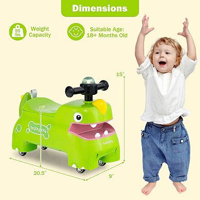 Babyjoy Ride on Toy Baby Dinosaur Sliding Car with 4 Universal Casters Under-Seat Storage