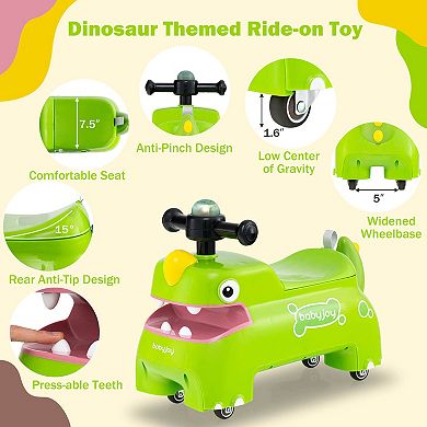 Babyjoy Ride on Toy Baby Dinosaur Sliding Car with 4 Universal Casters Under-Seat Storage