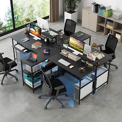 Costway 94.5" Long Office Desk 2-Person Reversible Computer Desk with LED Lights