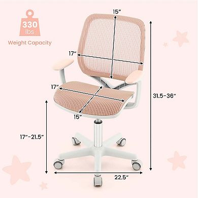 Costway Kids Desk Armchair Swivel Mesh Children Computer Chair with Adjustable Height Pink