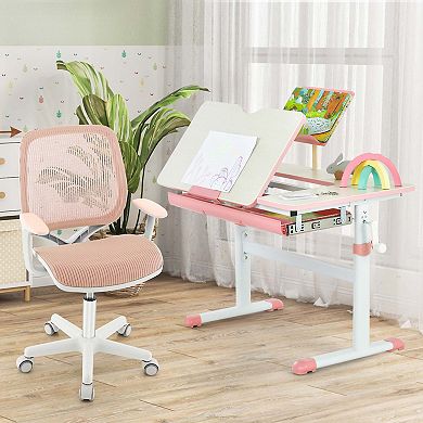 Costway Kids Desk Armchair Swivel Mesh Children Computer Chair with Adjustable Height Pink
