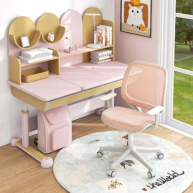 Costway Kids Desk Armchair Swivel Mesh Children Computer Chair with Adjustable Height Pink