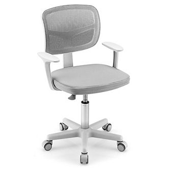 Costway Kids Desk Chair Study Computer Chair with Adjustable Height, Lumbar Support Grey