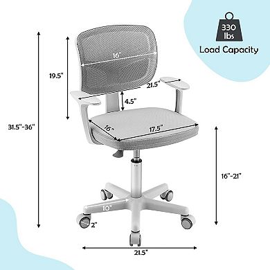 Costway Kids Desk Chair Study Computer Chair with Adjustable Height, Lumbar Support Grey