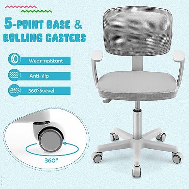 Costway Kids Desk Chair Study Computer Chair with Adjustable Height, Lumbar Support Grey