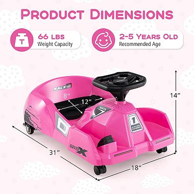 Costway 12V Ride on Toy Car Electric Go Kart with Cleaning Fun & Remote Control Pink/Rose red/Blue