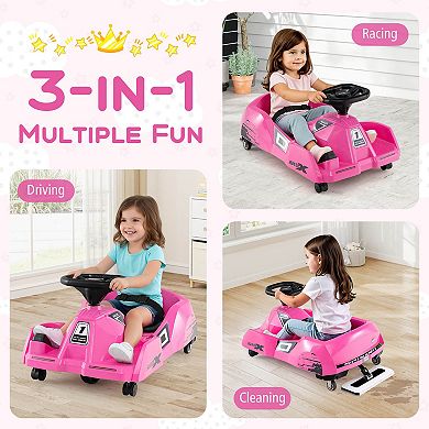 Costway 12V Ride on Toy Car Electric Go Kart with Cleaning Fun & Remote Control Pink/Rose red/Blue