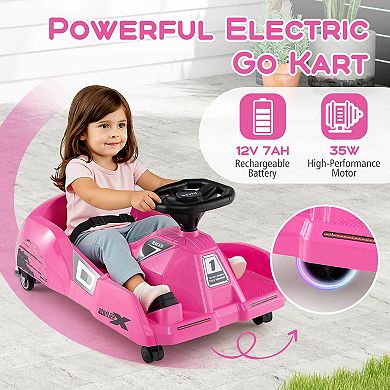 Costway 12V Ride on Toy Car Electric Go Kart with Cleaning Fun & Remote Control Pink/Rose red/Blue