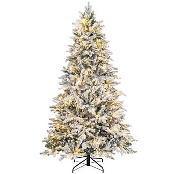 Costway 4.5FT/6FT/7 FT Pre-Lit Flocked Christmas Tree Hinged w/ 120/260/300 LED Lights