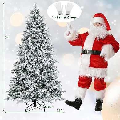 Costway 4.5FT/6FT/7 FT Pre-Lit Flocked Christmas Tree Hinged w/ 120/260/300 LED Lights