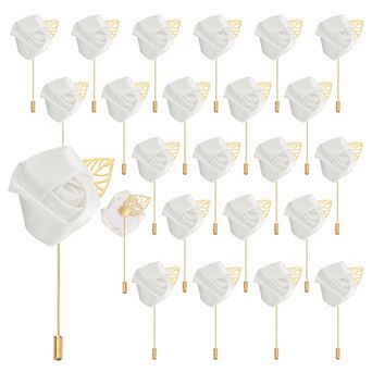 24 pc Rose Boutonnieres Flower Buttonholes Pocket Boutonnieres Pins for Wedding Ceremony Anniversary
