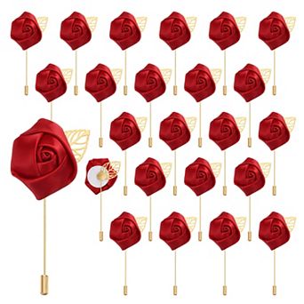 24 pc Rose Boutonnieres Flower Buttonholes Pocket Boutonnieres Pins for Wedding Ceremony Anniversary