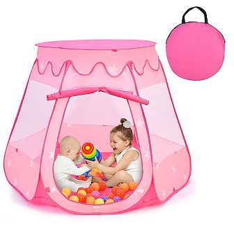 Costway Kid Outdoor Indoor Princess Play Tent Playhouse Ball Tent Toddler Toys w/ 100 Balls